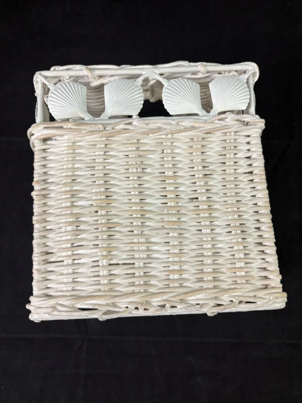 Wicker and Metal Clam Seashell Tissue Box Cover Beach House Coastal